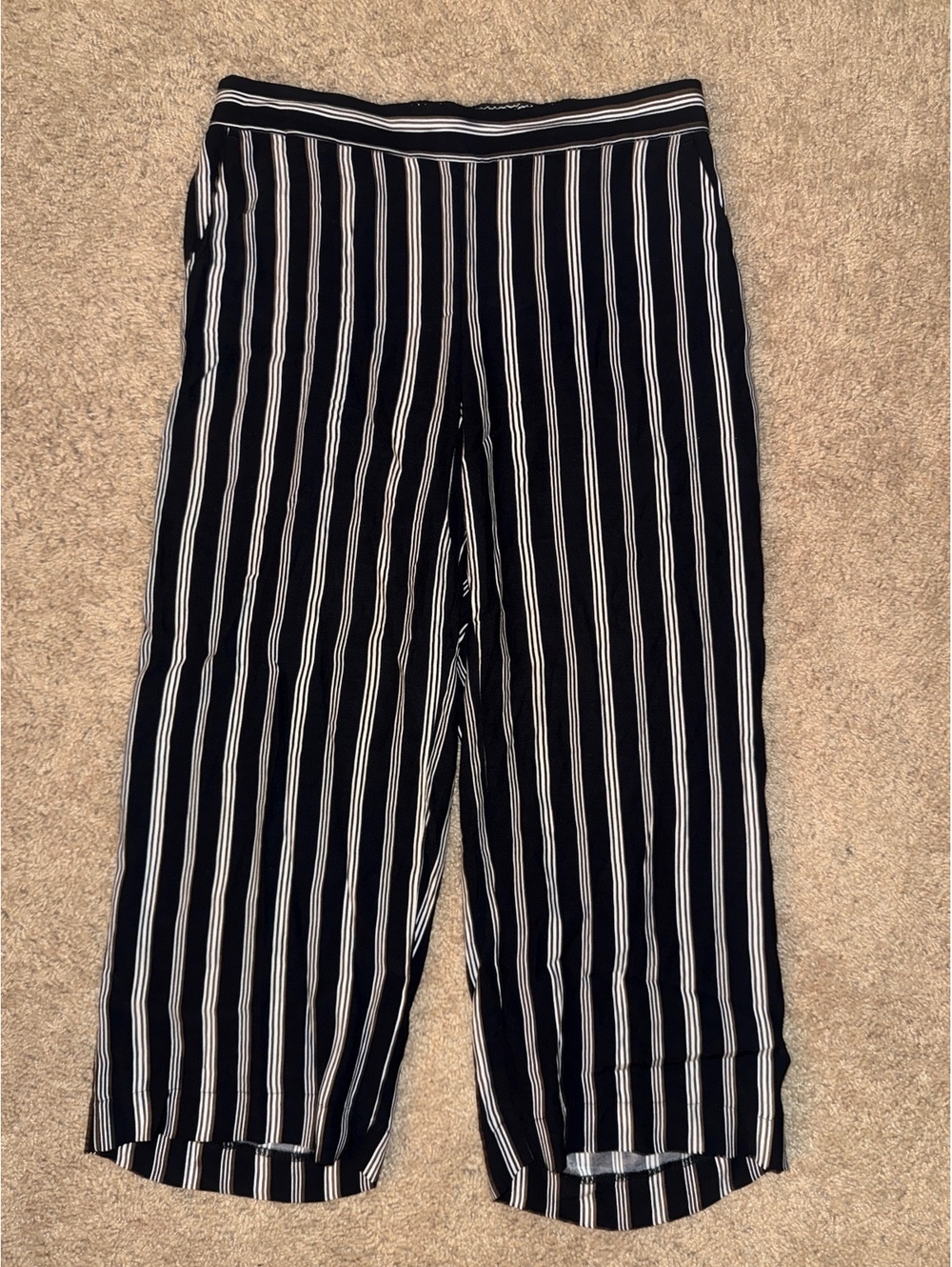 LOFT Petites Black and White Vertical Stripe Pants Medium Petite